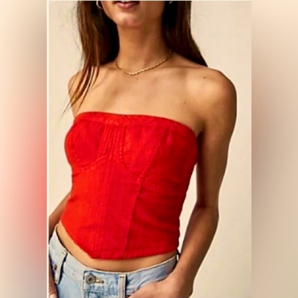 Free People Red Corset Tube Top Size Small NWT